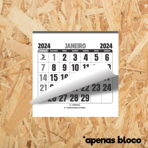 Bloco de Calendário 2024 Papel Offset 63g 8x8cm (postal) 1x0 (Preto e Branco) Sem Revestimento Blocado 