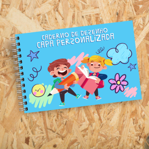 Caderno de Desenho Personalizado Capa Flexível Couche 300gr Colorido 4x0 cores Grande - 21x29,7cm Miolo Padrão Branco (0x0) - 80 folhas Offset 75gr Laminação Encadernação Espiral Duplo (wire-o) Sem Extras