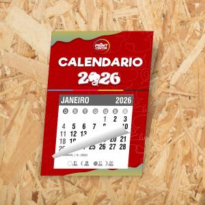 Calendário Postal com Imã de Geladeira Triplex 250gr 9x14,5cm 4X0 - Colorido Frente Sem Revestimento Corte Reto - Imã de Geladeira Bloco 8x8cm com 12 meses