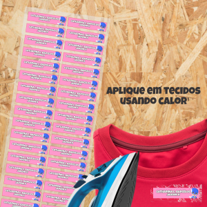 Estampa Escolar Termocolante para Tecidos DTF Textil 32 unidades de estampas tamanho 5x1,14cm 5x0 (cmyk + branco) Cola Poliamida Em cartela 