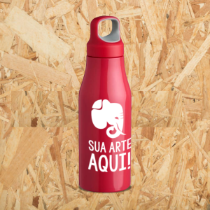 Garrafa Squeeze em Inox com Alça Inox Capacidade: 650ml Personalizado com DTF UV colorido   Tamanho da personalização 6x9cm - 1 face