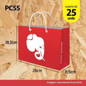 Sacola de Papel Padrão - PC55 - Tamanho 26x18,5x8,5cm Offset 150g  4X0 Colorido Fora - 2 Faces Laminação Alça de Gorgorão Personalizada