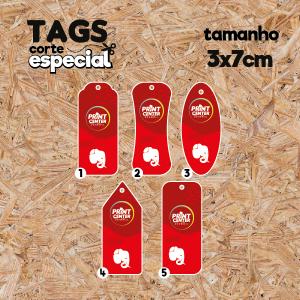 Tag Especial - Laminado - 3cm x 7cm Couchê 300gr 3cm x 7cm 4X0 - Colorido Frente Laminado Corte Especial Sem Extra